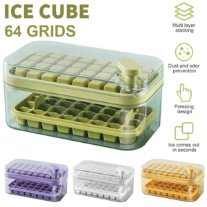 64 Grids Ice Cube Tray with Lid Party Bar Ice Cube Maker Mould Ice Storage Box - Picture 1 of 16