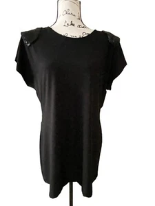 Kenneth Cole Reaction NWT Evening Blouse size XL Black Beaded Cap Sleeve low bk - Picture 1 of 18