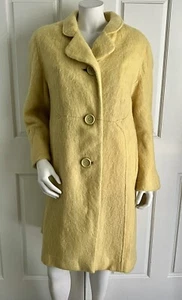 Vintage 1950's/60's Canary Yellow Mohair Coat Jacket Large Buttons Size Large - Picture 1 of 7