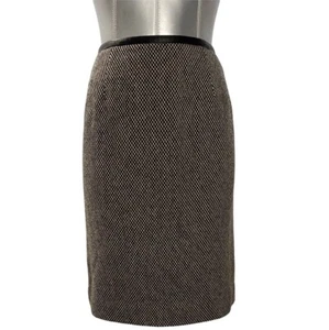 Talbots Pencil Skirt 8 Black Beige Wool Silk Blend Woven Geometric Tweed Career - Picture 1 of 7