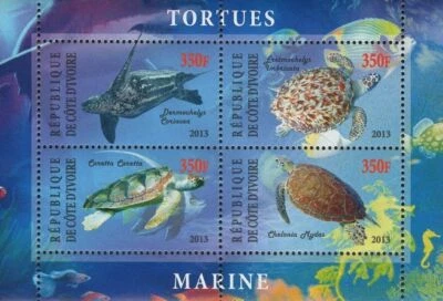 Cote D'Ivoire Marine Turtles Souvenir Sheet of 4 Stamps Mint NH - Image 1 of 4