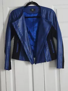 G by Giuliana Jacket Womens Size XS Blue Lightweight Faux Leather Zip Front - Picture 1 of 5