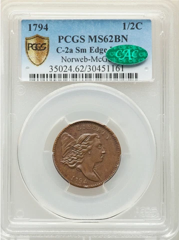 1794 LIBERTY CAP 1/2 PCGS MS 62 BN Cover