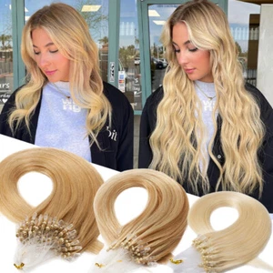 Cuentas de anillo de micro lazo 100 % extensiones de cabello humano 1G/S grueso 200 hebras cabeza completa - Imagen 1 de 35