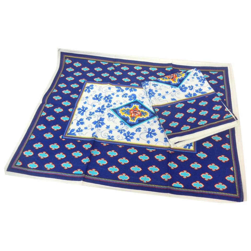 LOT 4 TORCHONS DE CUISINE VINTAGE 65X48 CM 100%COTON BLEU - Photo 1/1