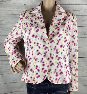 Nicole Miller Floral Jacket Size 12 White Pink Yellow Flower Print Fully Lined - Picture 1 of 12