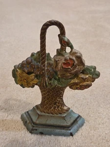 Antique HUBLEY CAST IRON DOOR STOP BASKET OF FLOWERS 152 - Picture 1 of 9