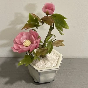 JADE BONSAI TREE Cherry Blossom Sculpture  Art Asian Chinese Home Decor - Picture 1 of 11