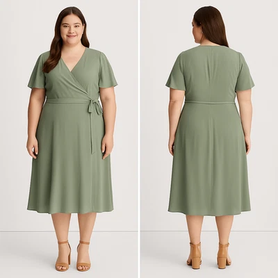 Lauren Ralph Lauren Women's Green Flutter-Sleeve Georgette A-Line Dress Size 16 - Image 1 of 4