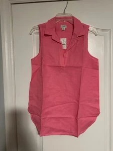 NWT Women's J.Crew Factory Sleeveless Linen Popover Tunic Blouse, Pink, Size MP - Picture 1 of 9