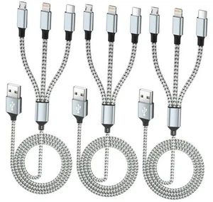 Kabel do wielokrotnego ładowania (3-pak 4 stopy), kabel ładujący 3 w 1 szaro-biały 3-pak-3w1 - Zdjęcie 1 z 7