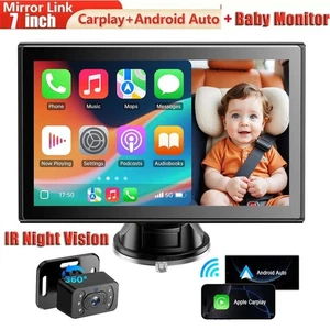 Nuevo 7" HD Portátil Coche Estéreo Inalámbrico CarPlay con Cámara Coche Bebé para Asiento Trasero - Imagen 1 de 7