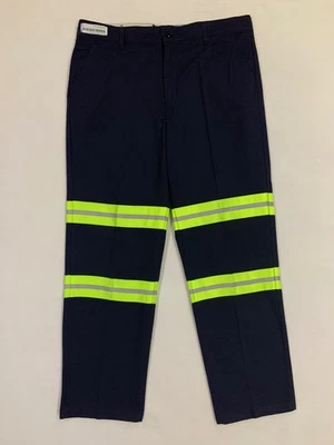 Red Kap Reflective Hi Vis Mens Navy Blue 100% Cotton Work Pants 40W x 34L #B01 - Image 1 of 4