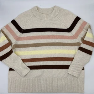 Aerie Womens XXS Striped Sweater Pullover Long Sleeve Crew Neck Oversized Ivory - Picture 1 of 14