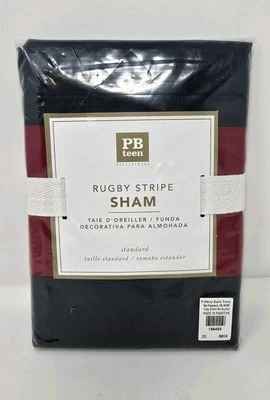 Almohada estándar Pottery Barn PB Teen Rugby a rayas azul marino/rojo nueva sellada  Foto 1 de 3