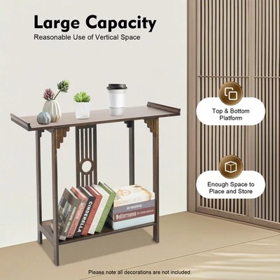 Mesa consola vintage de 2 capas sofá mesa auxiliar mesa de entrada estante de bambú nueva Foto 1 de 4