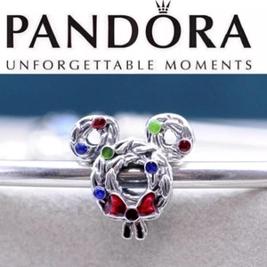 2024 Authentic PANDORA Bead Disney Mickey Mouse Christmas Wreath Charm 793531 - Picture 1 of 7