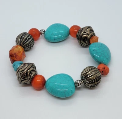 Chico's Faux Turquoise and Amber Beaded Bracelet - Image 1 of 4