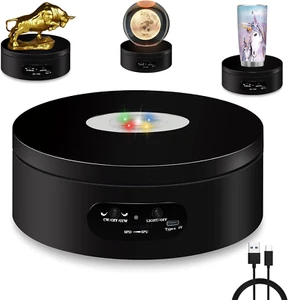 LED Rotating Display Stand, Lighted Base-Crystal Glass Art, 360 Degree Automatic - Picture 1 of 12