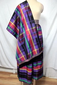 Vtg Saks Fifth Rainbow Taffeta Evening Skirt & Wrap Scarf Set-Embroidery Trim-S - Picture 1 of 16