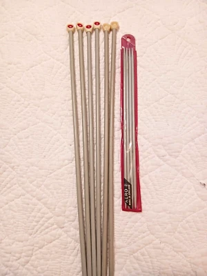 3 Pr Vtg Aero & Milward Gray Single Pt Knitting Needles Made in England 1 Pr DPN - Image 1 of 4