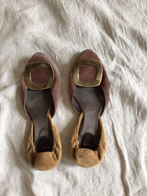 Roger Vivier Chips Ballerina Flats Brown Suede Leather D'Orsay  Buckle  36 (6) - Image 1 of 4