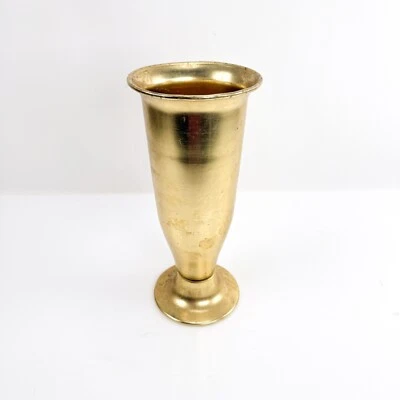 Vintage MCM Brass Gold Plated Vase Urn Fluted Top Retro Lightweight Aluminum - Image 1 of 4