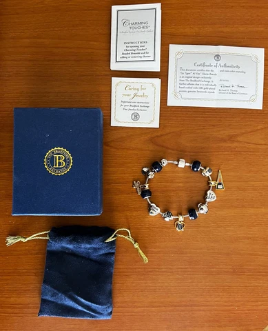 Detroit Tigers Charm Bracelet - Bradford Exchange New 18K Gold Plate & Swarovski Cover