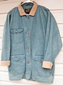 Vintage Eddie Bauer Green Barn Coat Jacket 15342 Corduroy Collar Sz S/P - Picture 1 of 8