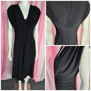Evan Picone Y2K Black Rouched Stretch Cocktail A-Line Midi Dress Size 10 - Picture 1 of 18