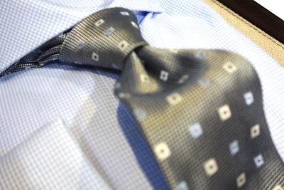 Bruno Marchesi Silk Tie Necktie Gray Blue White Square Dot - Image 1 of 2