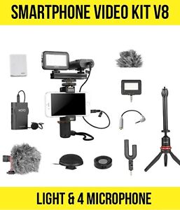 Movo V8 Huge Vlogging Kit for iPhone with Tripod, Grip, Microphones, LED Lights