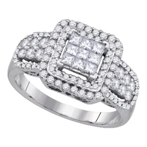 14k White Gold Womens Princess Diamond Cluster Bridal Engagement Ring 1ctw 86373 - Picture 1 of 1