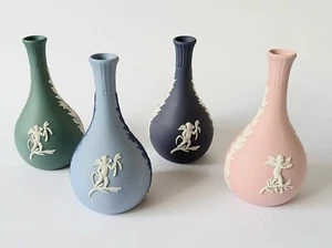 Wedgwood Bud Vases Jasperware Pink, Teal Green, Portland Blue and TriColour - Picture 1 of 11