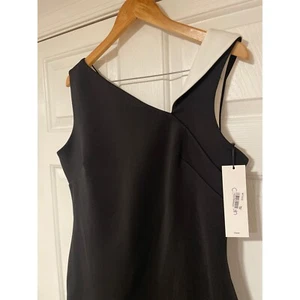 NEW Calvin Klein Scuba Black White Asymmetrical Sheath Sleeveless Short Dress 14 - Picture 1 of 9