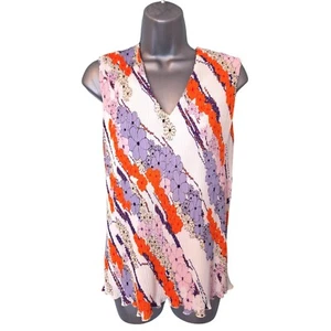 CARVEN x La Redoute Blouse Vest Top Sz 8 Multi Floral Pleated Plisse Ltd Edition - Picture 1 of 20