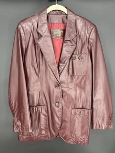 Vintage 70s Etienne Aigner Leather Jacket Blazer Women's Oxblood Burgundy Sz 14 - Picture 1 of 11