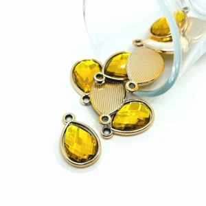 4, 20 or 50 BULK pcs Yellow and Gold Rhinestone Teardrop Charms-US Seller-YL1023 - Picture 1 of 4