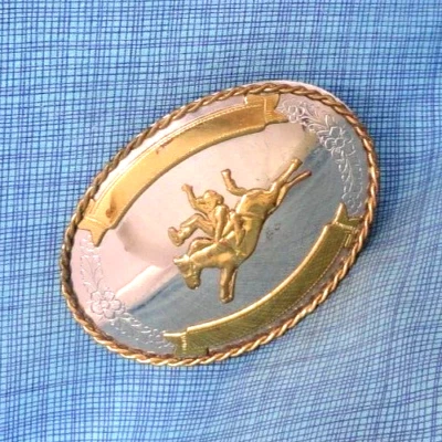 Bronc Riding Cowboy Belt Buckle German Silver Rodeo Trophy Vtg 60s 70s   .NOX243 - Image 1 of 4