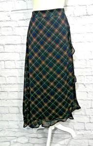 New Maurices Ladies Skirt Size M Fully Lines Dark Navy Blue Plaid Long Skirt - Picture 1 of 4