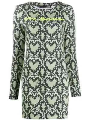 LOVE MOSCHINO Size 48 Size 12 Womens Dress Python Heart Print Logo Long Sleeve - Image 1 of 4