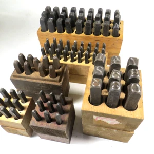 Lot of 6 Vintage Steel Numbers Alphabet Letters Stamp Punch Sets Young Bros - Picture 1 of 13