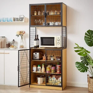 Kitchen Bar Cabinet Storage Shelf Wooden Cupboard Organizer w/ 2 doors 6 Shelves - Picture 1 of 10