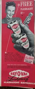 Anuncio impreso a batería Ray-o-Vac de colección 1947 efímero arte de pared decoración a prueba de fugas - Imagen 1 de 2