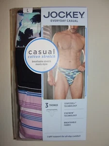 3 Pair Men's Jockey Casual Cotton Stretch Thongs - Size L (36-38") - Picture 1 of 3