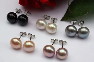 10mm 7 Colores Cultivo Agua Dulce Joyería Set Pendientes Plata 925 - Imagen 1 de 9