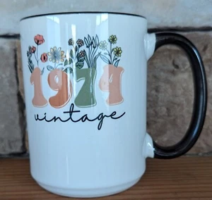 Coffee/Tea Mug 50th Birthday Vintage 1974 Flowers  - Picture 1 of 5
