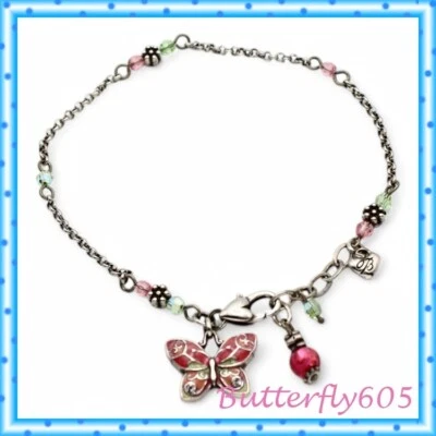 Brighton Flutter 粉色蝴蝶串珠已停产五颜六色的脚链 — 第 1/3 张图片