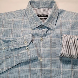 BUGATCHI Shirt Men's Sz Medium Blue Classic Fit Long Sleeve Button Up Flip Cuff - Picture 1 of 17