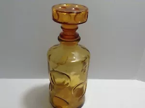 MID CENTURY DIMPLED AMBER GLASS DECANTER WITH STOPPER (ITALY) - Picture 1 of 6